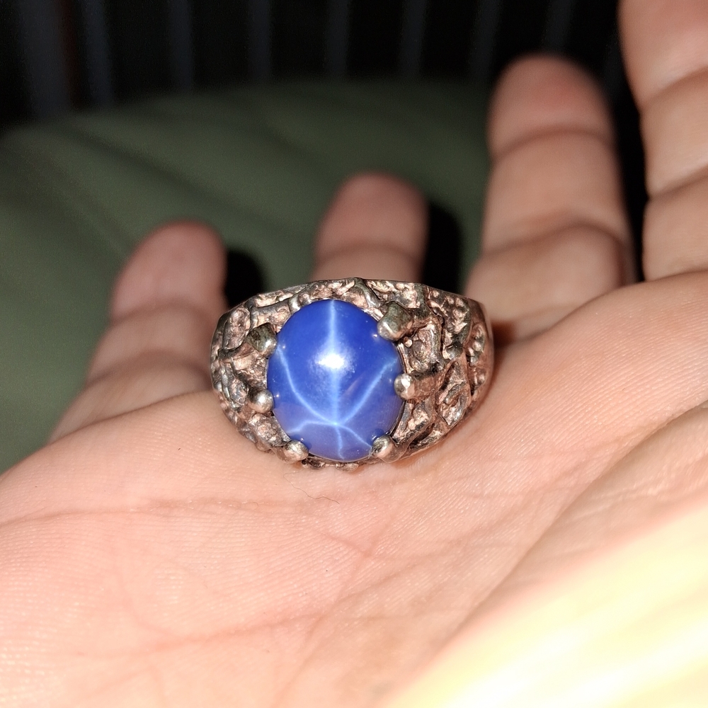 Sterling Silver and Blue Cats Eye Stone Size 8 Ring